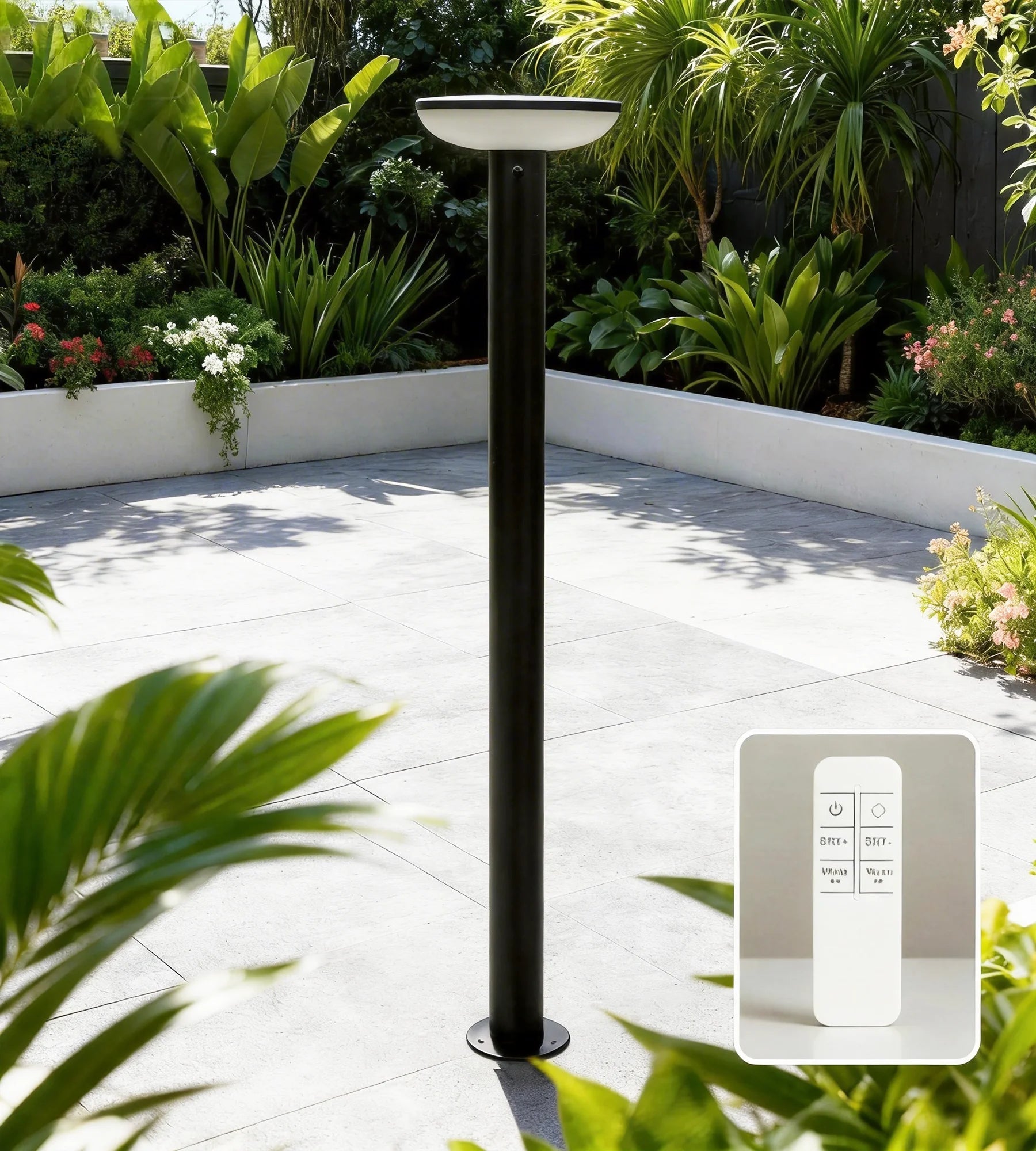 Lampadaire LED solaire HALO+, Noir, avec détecteur, Télécommandable