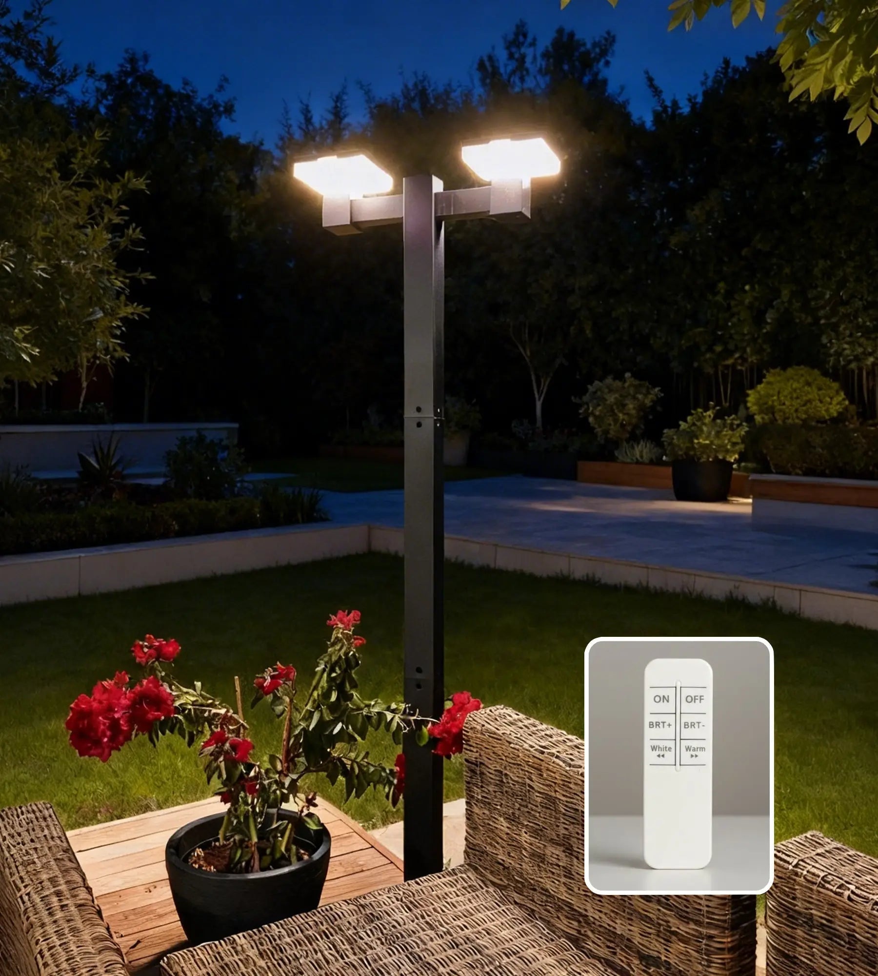 Farola solar LED SUN–2000, Negro, 120/200 cm, Controlable a distancia — 2
