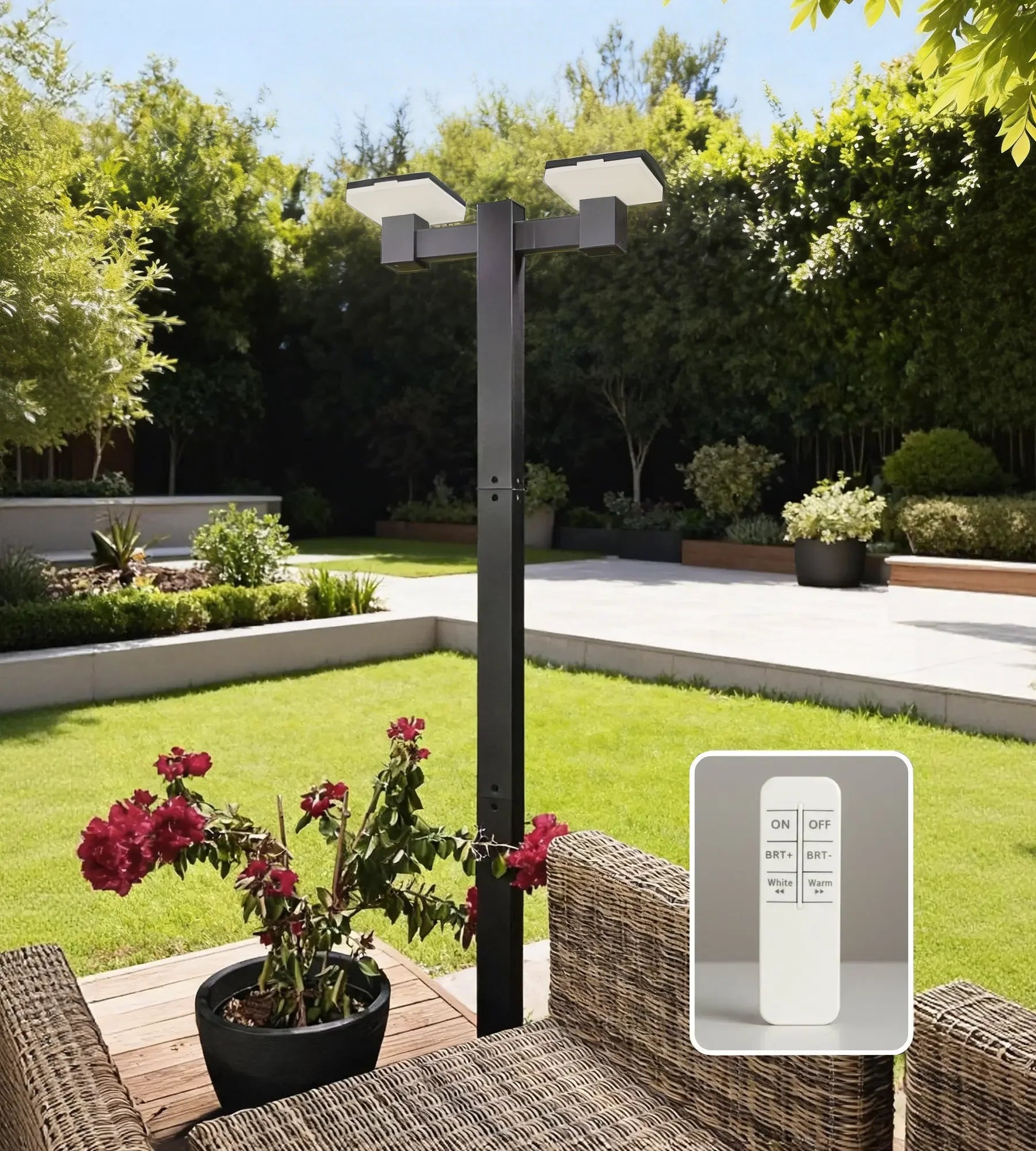 Solar-LED-Stehlampe SUN-2000, Schwarz, 120/200 cm, mit Fernbedienung