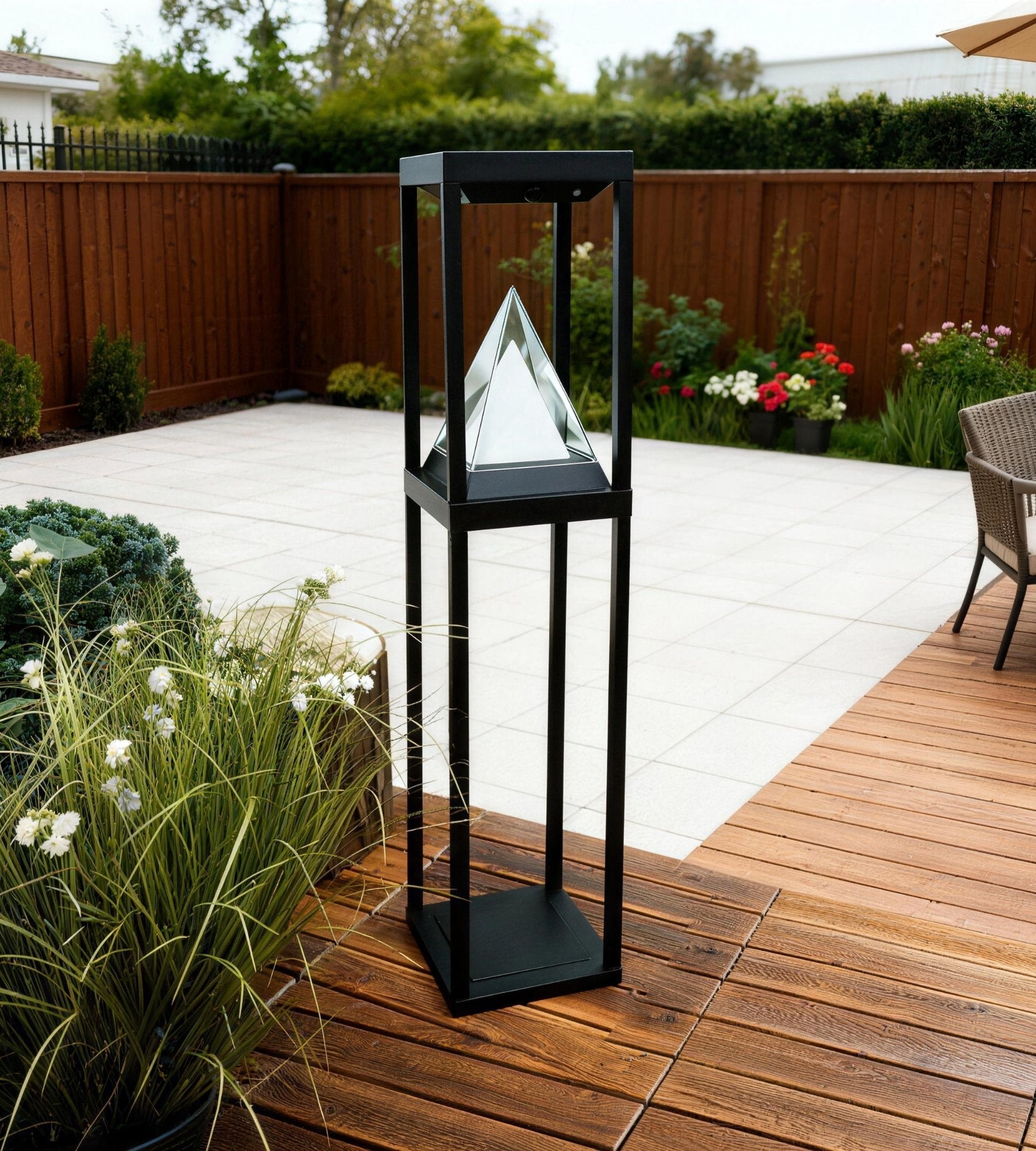 Solar-LED-Tischleuchte KEOPS mit Bewegungsmelder, Schwarz – 3 Leuchtmodi 75 bis 600 Lumen — 3