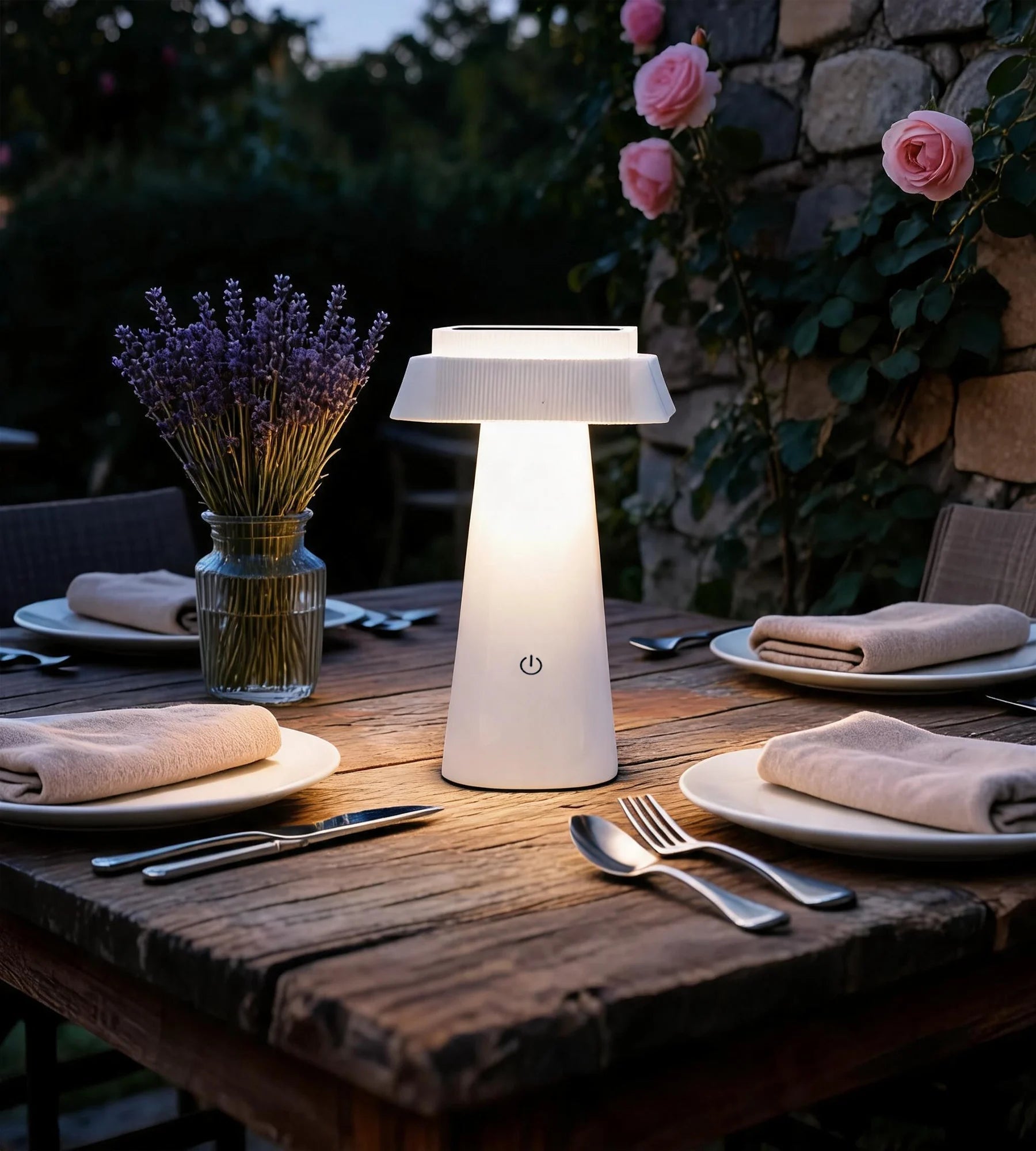 Solar-LED-Tischleuchte RITA, Weiß – 3 Leuchtmodi 70 bis 370 Lumen – Touch – USB-Anschluss — 7
