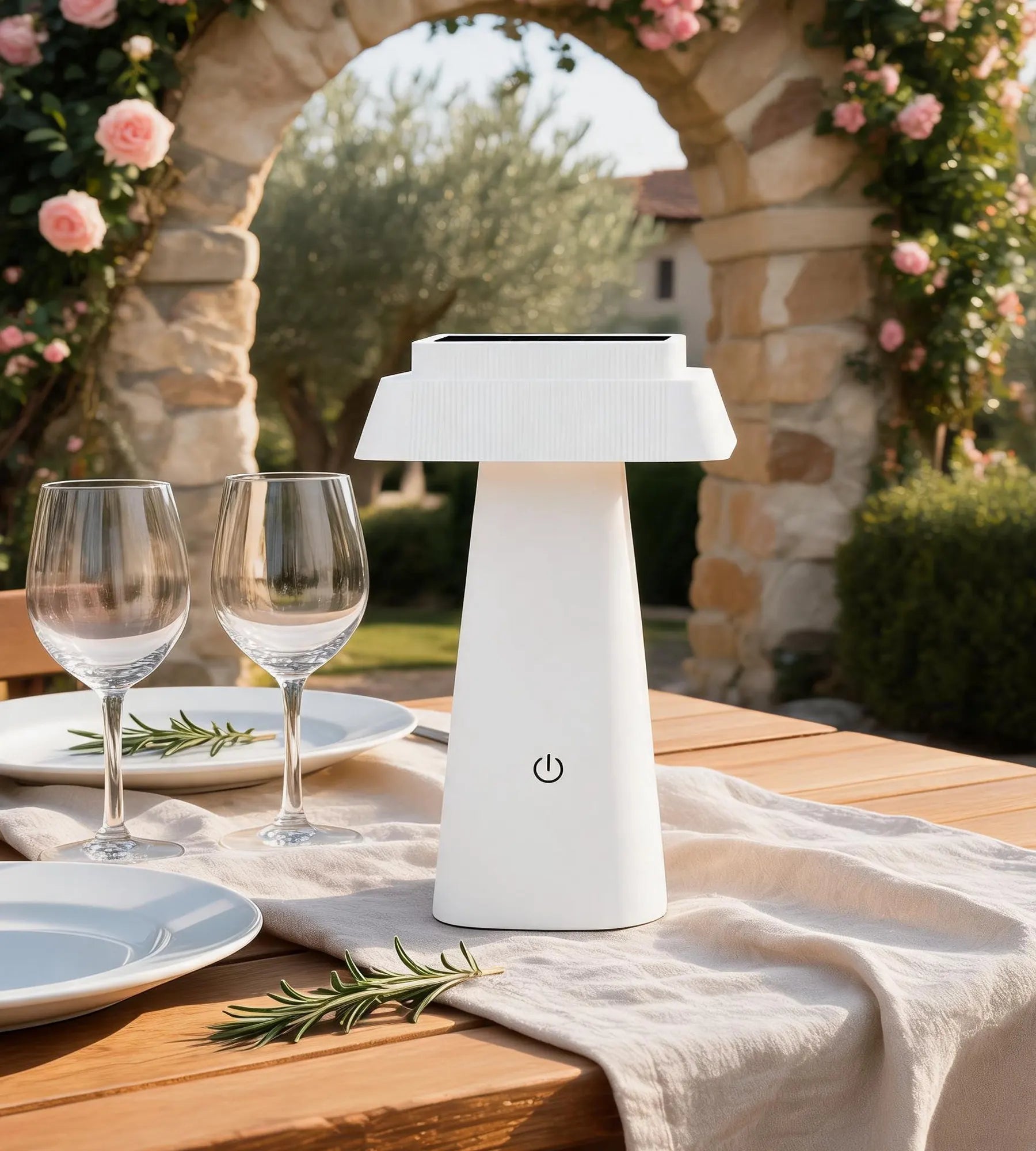 Solar-LED-Tischleuchte RITA, Weiß – 3 Leuchtmodi 70 bis 370 Lumen – Touch – USB-Anschluss — 3
