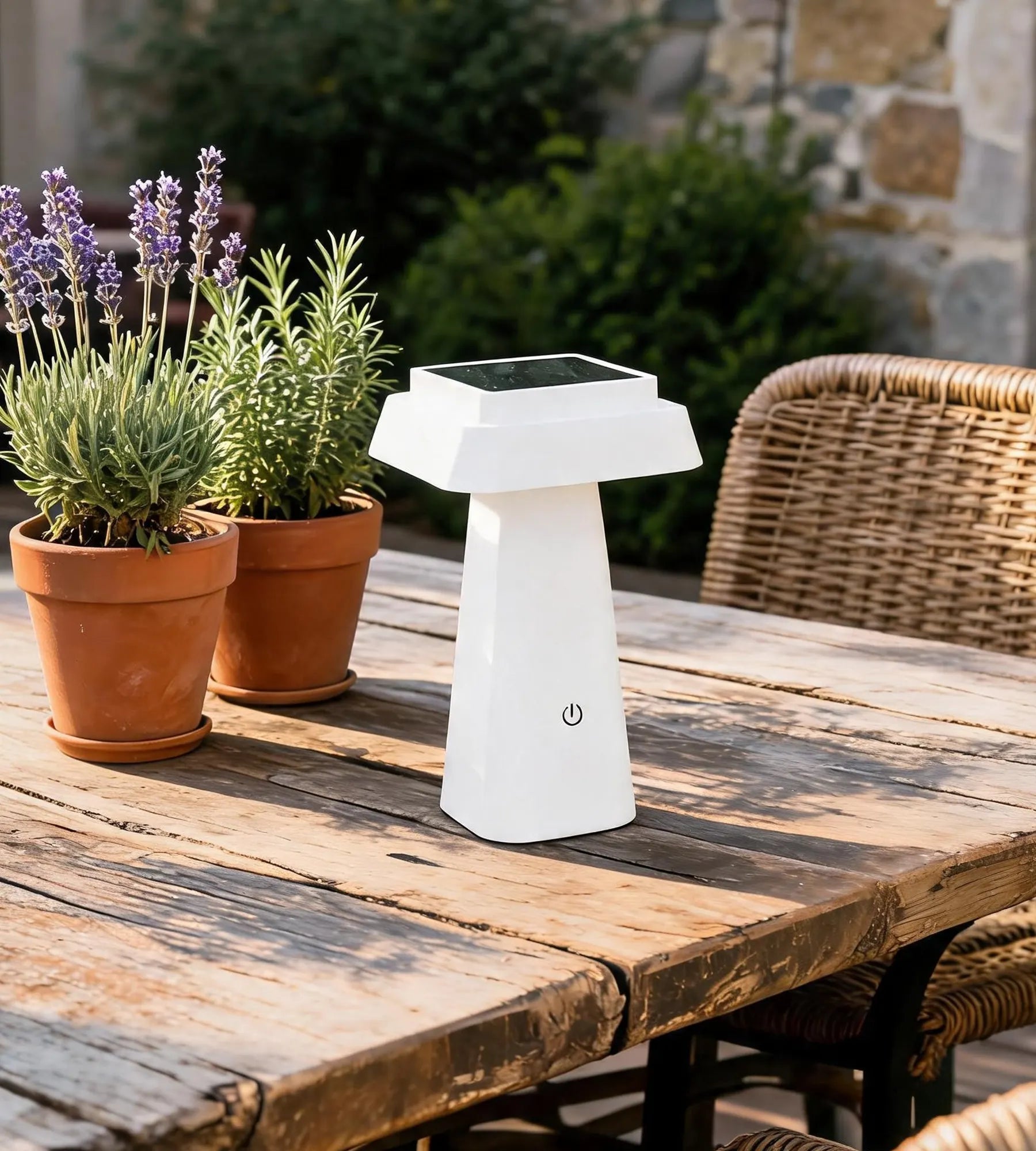 Solar-LED-Tischleuchte RITA, Weiß – 3 Leuchtmodi 70 bis 370 Lumen – Touch – USB-Anschluss — 4