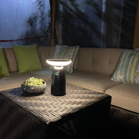 Lampada da tavolo LED solare nera HALO - 3 modalità d'illuminazione - max 250 lumen - Presa USB - Lumihome-France.com