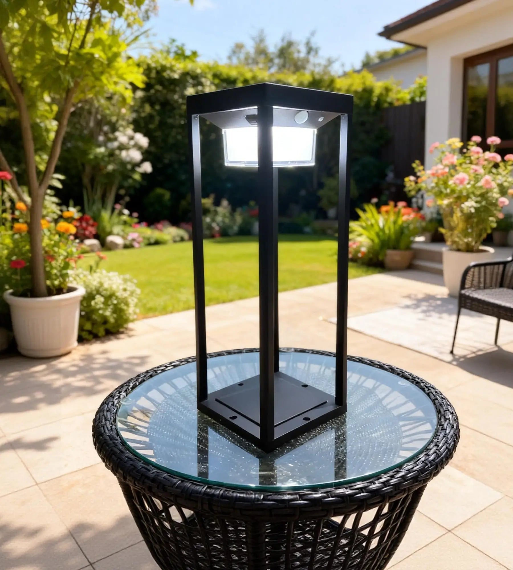 PICASSO solar LED lantern, Black, with detector - 3 lighting modes from 75 to 600 lumens — 3