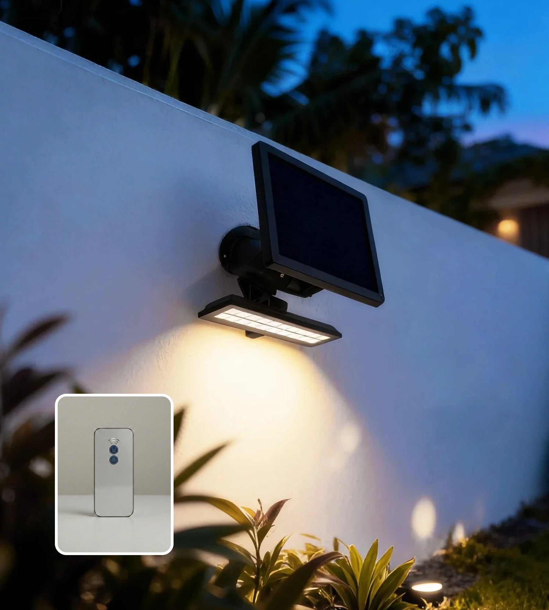 POWER–2000 Solar-LED-Außenstrahler, Schwarz, mit Detektor, Fernbedienung — 2