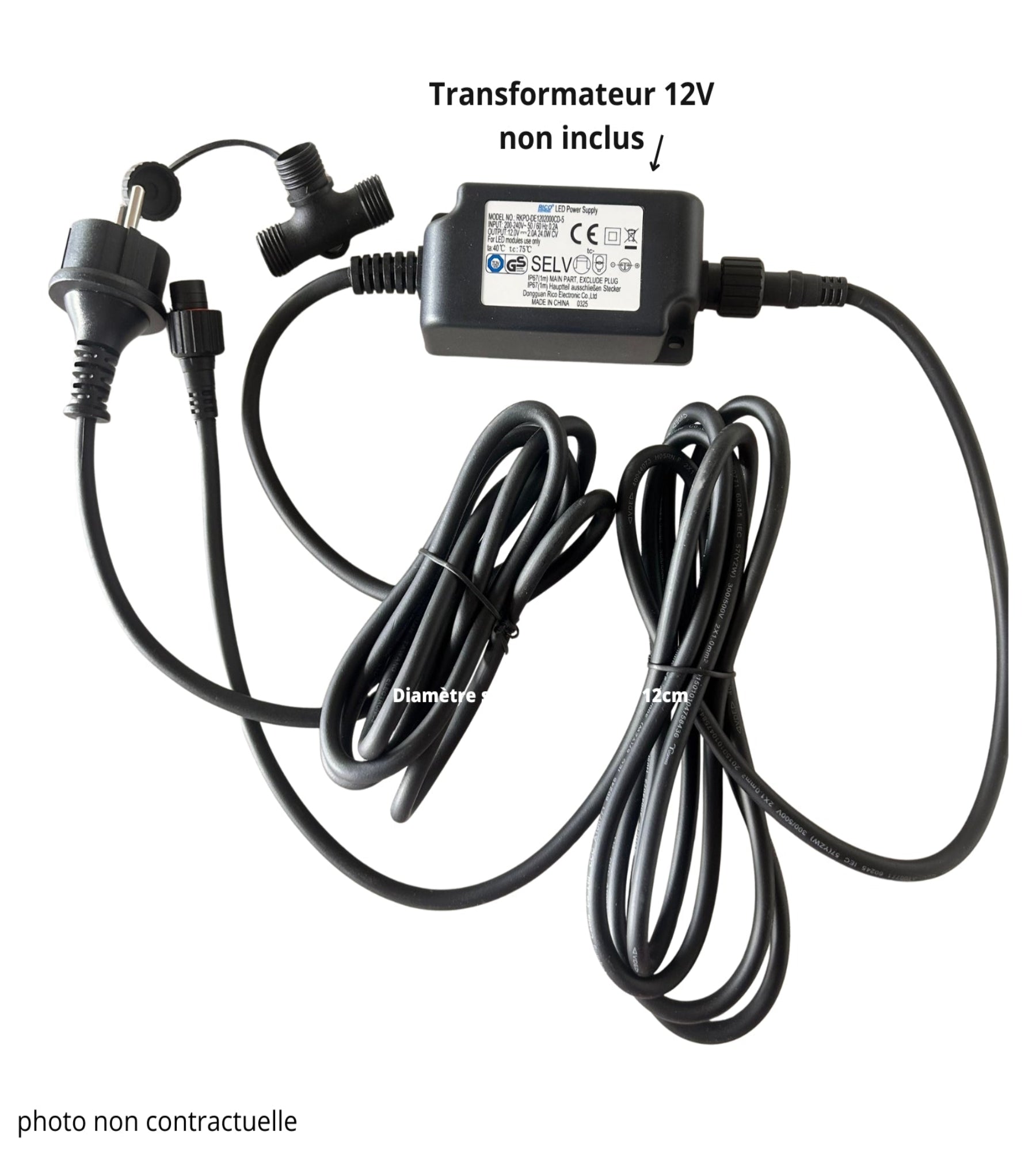 2.5M extension and IP65 Waterproof T-connector for Lumihome 12V plug&play range — 2